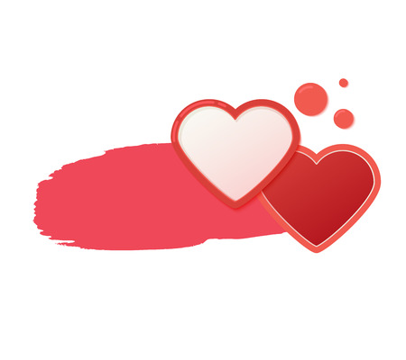 Two red hearts with watercolor style strokes and drops. Valentines Day Greeting Banner isolated on white background. Romantic Lovely Frame card design template for Mothers Day.のイラスト素材