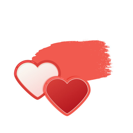 Two red hearts with watercolor style stroke. Valentines Day Greeting Banner isolated on white background. Romantic Lovely Frame card design template for Mothers Day.のイラスト素材