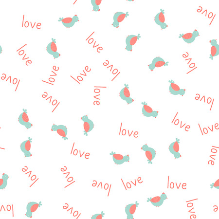 Seamless pattern with cute and chic birds and hand drawn brush lettering quotes and words for lovers and Valentines day designのイラスト素材