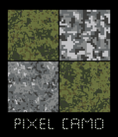 Pixel camo seamless pattern Big set. Green, forest, jungle, urban, brown camouflages. Vector fabric textile print designsのイラスト素材