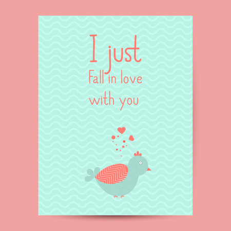 Valentines day gift card. Handdrawn design elements and greeting quote and wishes love inscription. Handwritten modern lettering. Birds and heartsのイラスト素材