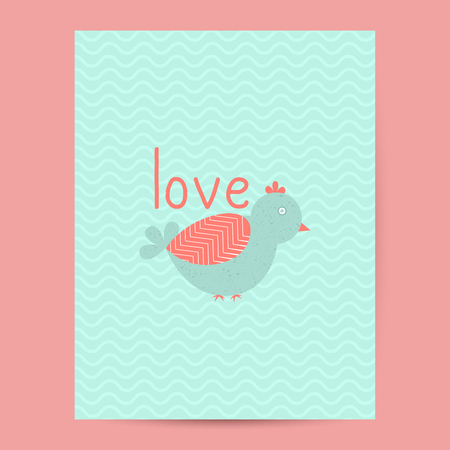 Valentines day gift card. Handdrawn design elements and greeting quote and wishes love inscription. Handwritten modern lettering. Birds and heartsのイラスト素材