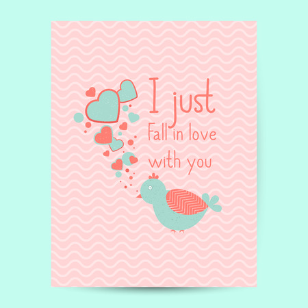 Valentines day gift card. Handdrawn design elements and greeting quote and wishes love inscription. Handwritten modern lettering. Birds and heartsのイラスト素材