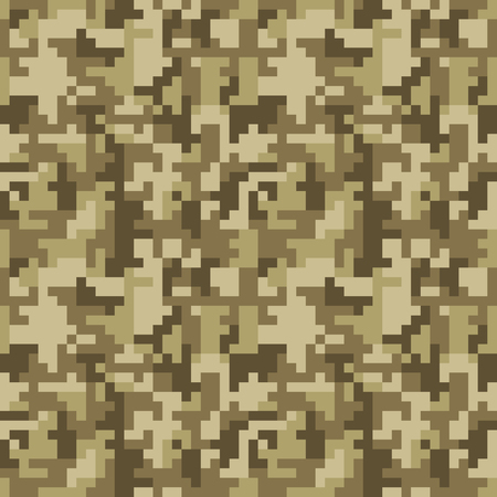 Pixel camo seamless pattern. Brown desert or jungle camouflage. Vector fabric textile print designのイラスト素材
