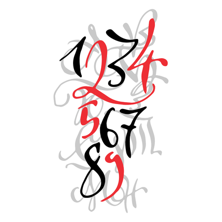 Black and red arabic style hand drawn high quality calligraphy poster with numbers. Isolated on white backgroundのイラスト素材