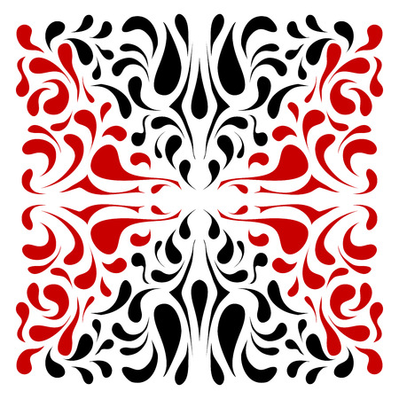 Square dual color ornament with red and black drop flows. Decorative modern styleのイラスト素材