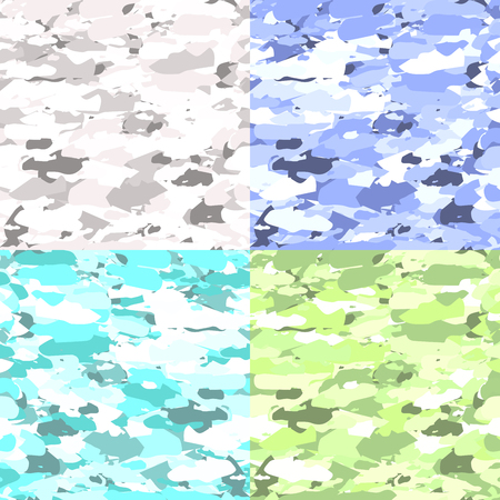 Vector military camouflage patterns set. Hand drawn spots. Can be used for fashion feminine fabric textile design. Seamlessのイラスト素材