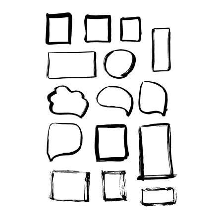 Collection of black ink hand drawn paintbrush frames vector illustration. Isolated vector shapes for messagesのイラスト素材