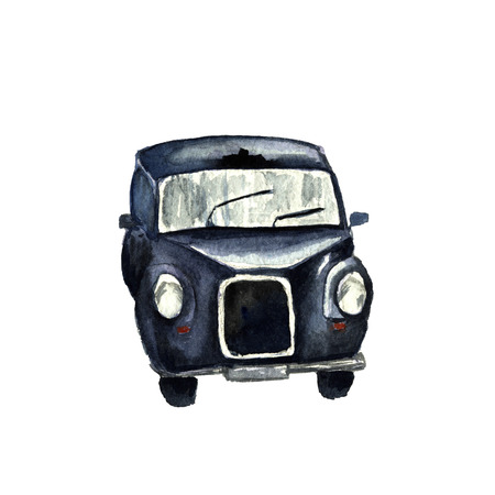 London vintage cab taxi car. Watercolor hand drawn isolated object. Raster illustrationの写真素材