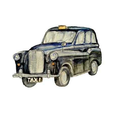 London vintage cab taxi car. Watercolor hand drawn isolated object. Raster illustrationの写真素材
