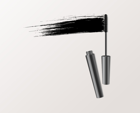 Mascara fashion banner, clear template for advertising or magazine page. Realistic vector cosmetic objectsのイラスト素材