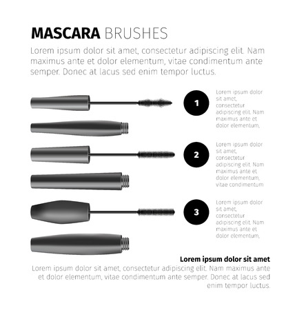 Mascara fashion infographic with realistic vector cosmetic objects and textsのイラスト素材