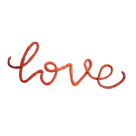 Red love plasticine word isolated on white background. Clipart for valentines dayの写真素材