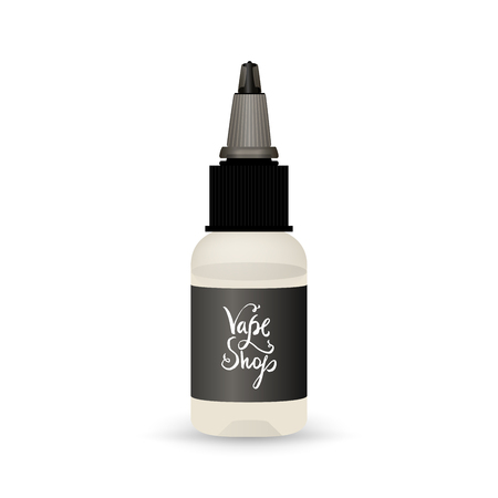 White vape bottle with liquid or aroma. Electronic cigarette accessorize with label. 3d object mockup for vaporizer designのイラスト素材