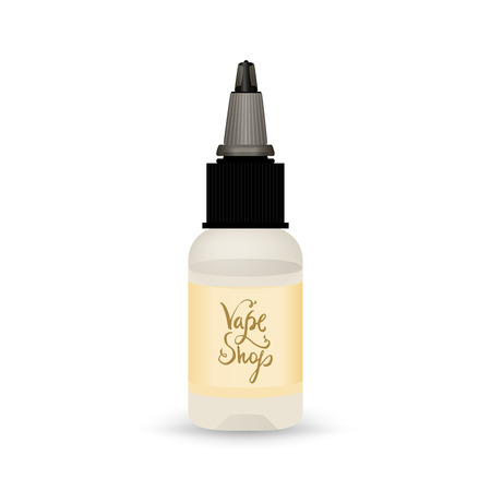 White vape bottle with liquid or aroma. Electronic cigarette accessorize with label. 3d object mockup for vaporizer designのイラスト素材