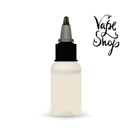 White vape bottle with liquid. Electronic cigarette accessorize, blank 3d object mockup for vaporizer designのイラスト素材