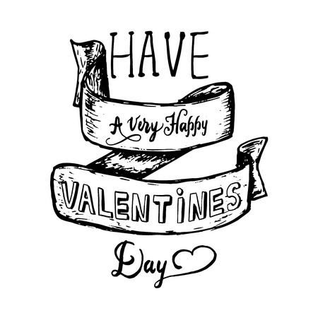 Have a very happy Valentines Day lettering vintage celebrating card. Typographic design with heart, ribbonのイラスト素材