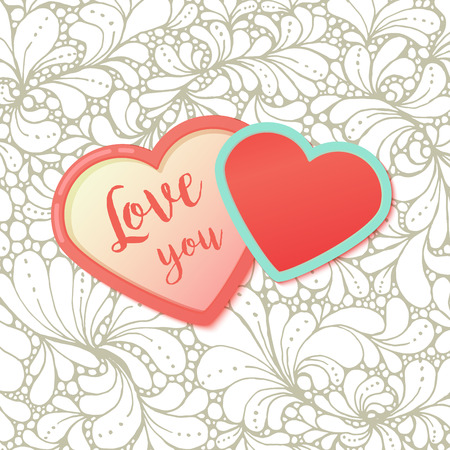 Pink hearts with watercolor style strokes and drops. Valentines Day Greeting Banner isolated on white background. Romantic Lovely Frame card design template for Mothers Day.のイラスト素材