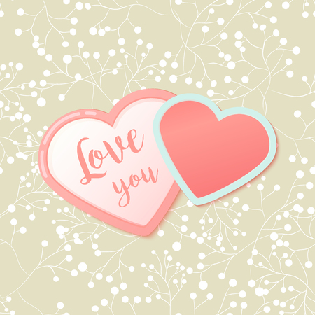 Pink hearts with watercolor style strokes and drops. Valentines Day Greeting Banner isolated on white background. Romantic Lovely Frame card design template for Mothers Day.のイラスト素材