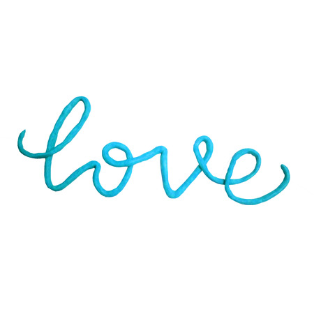 Blue ove plasticine word isolated on white background. Clipart for valentines dayの写真素材