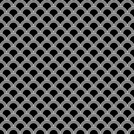 Classic japanese squama seamless pattern for textile industry, fabric design. Black and white monochrome colorのイラスト素材