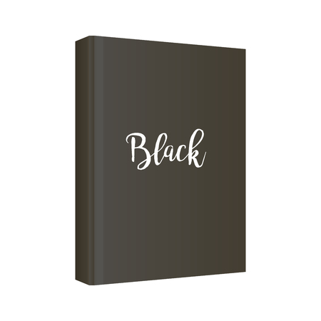 Vertical black book cover template in front side standing on white background, isolated perspective view. Vector mockupの写真素材