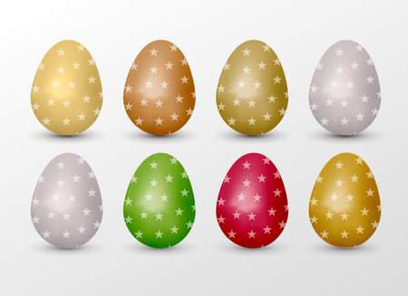 Easter realistic colorful eggs set with small stars fill. Vector illustrationの写真素材