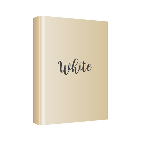 Vertical white book cover template in front side standing on white background, isolated perspective view. Vector mockupの写真素材