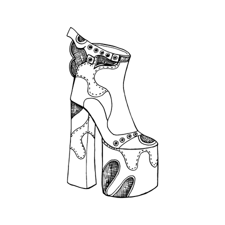 High-heeled shoes for woman. Fashion footwear artwork. Isolated clipart for coloring book pages designのイラスト素材
