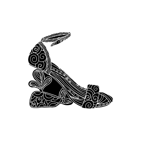 High-heeled black silhouette shoes for woman. Fashion footwear artwork. Isolated clipart for coloring book pages designのイラスト素材