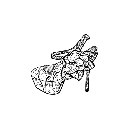 High-heeled shoes for woman. Fashion footwear artwork in shoe style pattern fill. Isolated clipart for coloring book pages designのイラスト素材