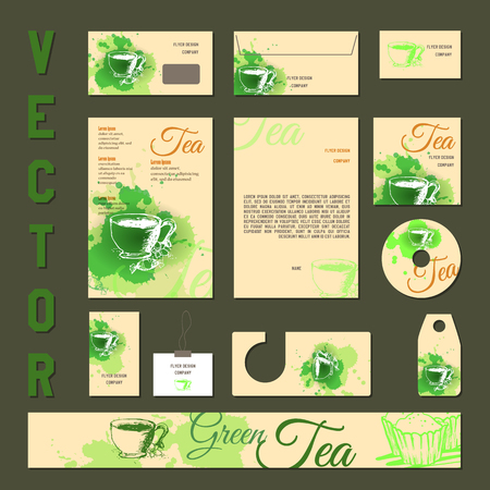 Business cards collection with tea concept design. Vector illustrationのイラスト素材