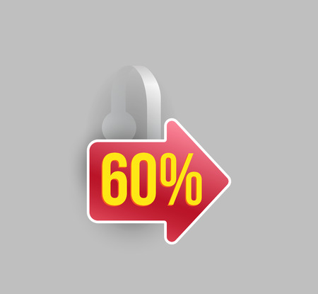 Vector red arrow shape wobbler mockup with transparent strip and grey background. Sale message template for your hanging shelf tag design.のイラスト素材