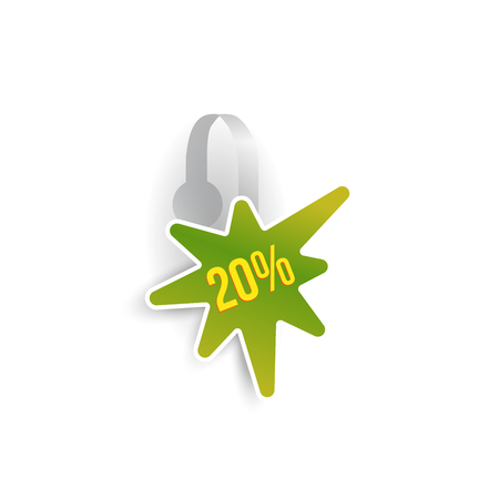 Vector green blob shape wobbler mockup with transparent strip isolated on white background. Sale message template for your hanging shelf tag design.のイラスト素材