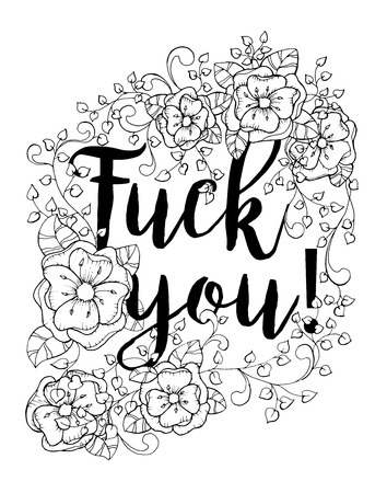 Antistress coloring book page design for adults with sailors mouth, swear word. Black and white illustration, monochrome contour. Vector illustrationのイラスト素材