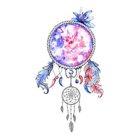 Indian Dream catcher, colorful digital ethnic element. Vector isolated objectのイラスト素材