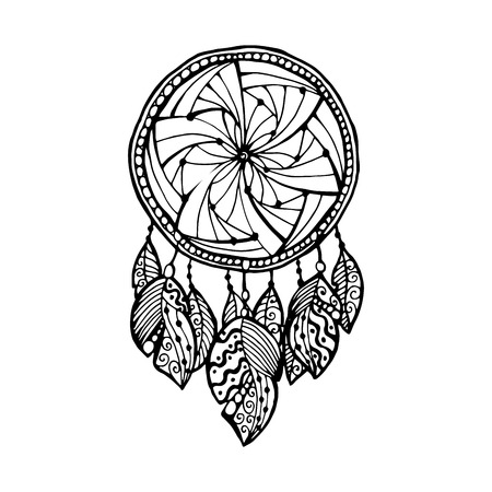 Indian Dream catcher, black and white ethnic graphic element. Vector isolated objectのイラスト素材