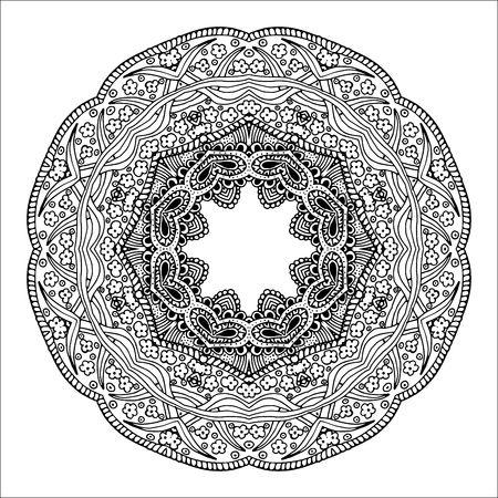 Mandala. Ethnic decorative round element. Hand drawn lacy pattern. Islam, Arabic, Indian, ottoman motifs Boho styleのイラスト素材