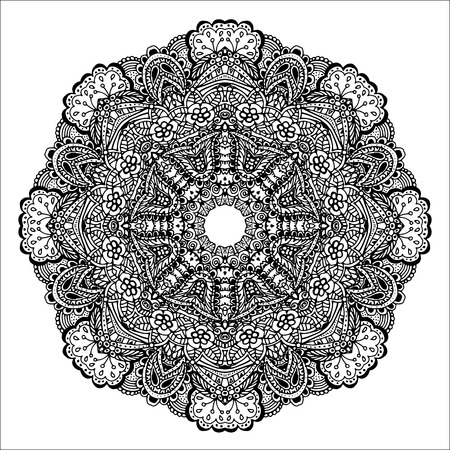 Mandala. Ethnic decorative round element. Hand drawn lacy pattern. Islam, Arabic, Indian, ottoman motifs Boho styleのイラスト素材