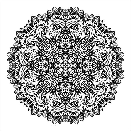 Mandala. Ethnic decorative round element. Hand drawn lacy pattern. Islam, Arabic, Indian, ottoman motifs Boho styleのイラスト素材