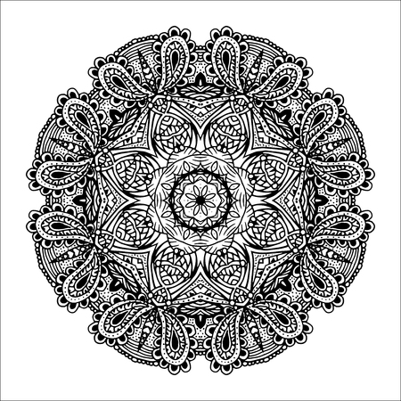 Mandala. Ethnic decorative round element. Hand drawn lacy pattern. Islam, Arabic, Indian, ottoman motifs Boho styleのイラスト素材