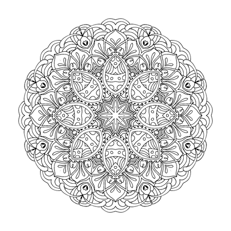 Mandala. Ethnic decorative round element. Hand drawn lacy pattern. Islam, Arabic, Indian, ottoman motifs Boho styleのイラスト素材