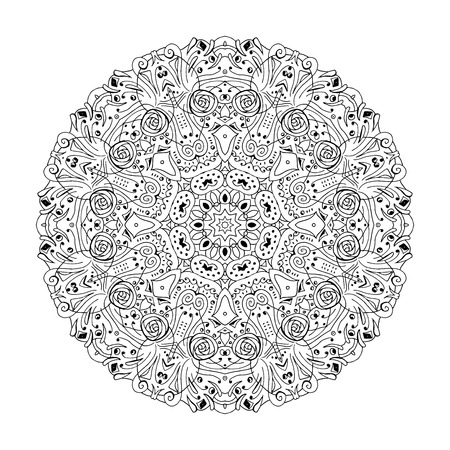 Mandala. Ethnic decorative round element. Hand drawn lacy pattern. Islam, Arabic, Indian, ottoman motifs Boho styleのイラスト素材