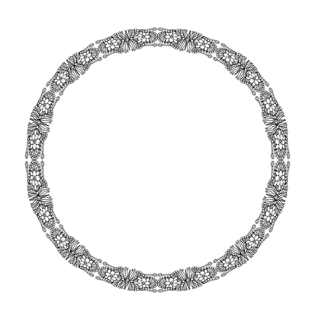 Mandala. Ethnic decorative round element for wedding design. Hand drawn sketch isolated lacy patterned frame. Islam, Arabic, Indian, ottoman motifs Boho styleのイラスト素材