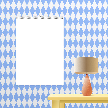 Calendar binder mockup vertical on transparent background. Spiral bound vector calendar template for your advertising design. Bavarian blue geometric interior designのイラスト素材