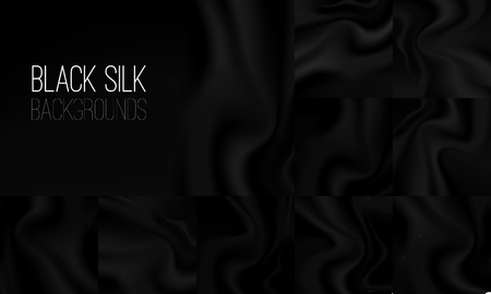Black textile drapery horizontal backgrounds with copyspace or place for text. Silk banners for advertising designのイラスト素材