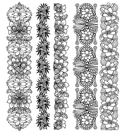 Brush border set with flower bouquet design, elegant print for fabric, wallpaper, gift wrap, vector handdrawn illustration isolated on white backgroundのイラスト素材