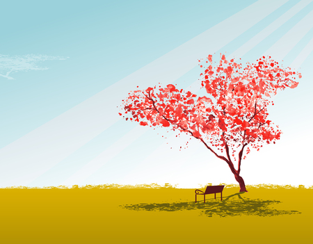 Sakura tree wallpaper with sky and nature. Vector illustrationのイラスト素材