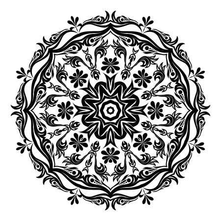 Black round mandala silhouette for calligraphic design. Vector frame isolated on white.のイラスト素材