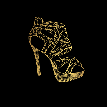 Lady high heels or girl shoes in black background.のイラスト素材
